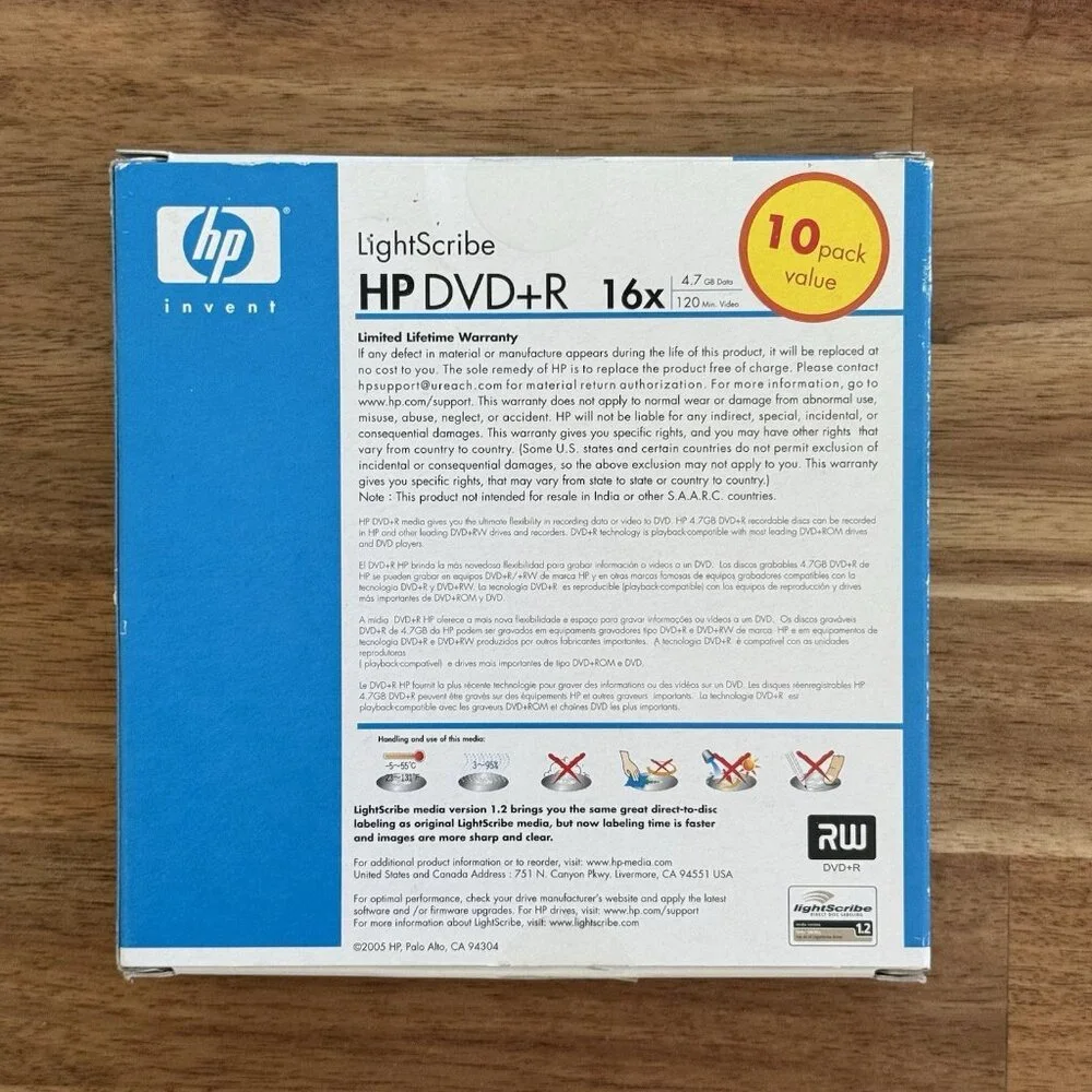 HP Lightscribe‎ DVD+R 4.7GB 120min Video 16x (10 Pack) NEW Open Box